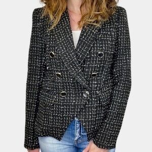NWT RACHEL ZOE Black/White Plaid Double Breasted Tweed Lady Jacket Blazer Size S